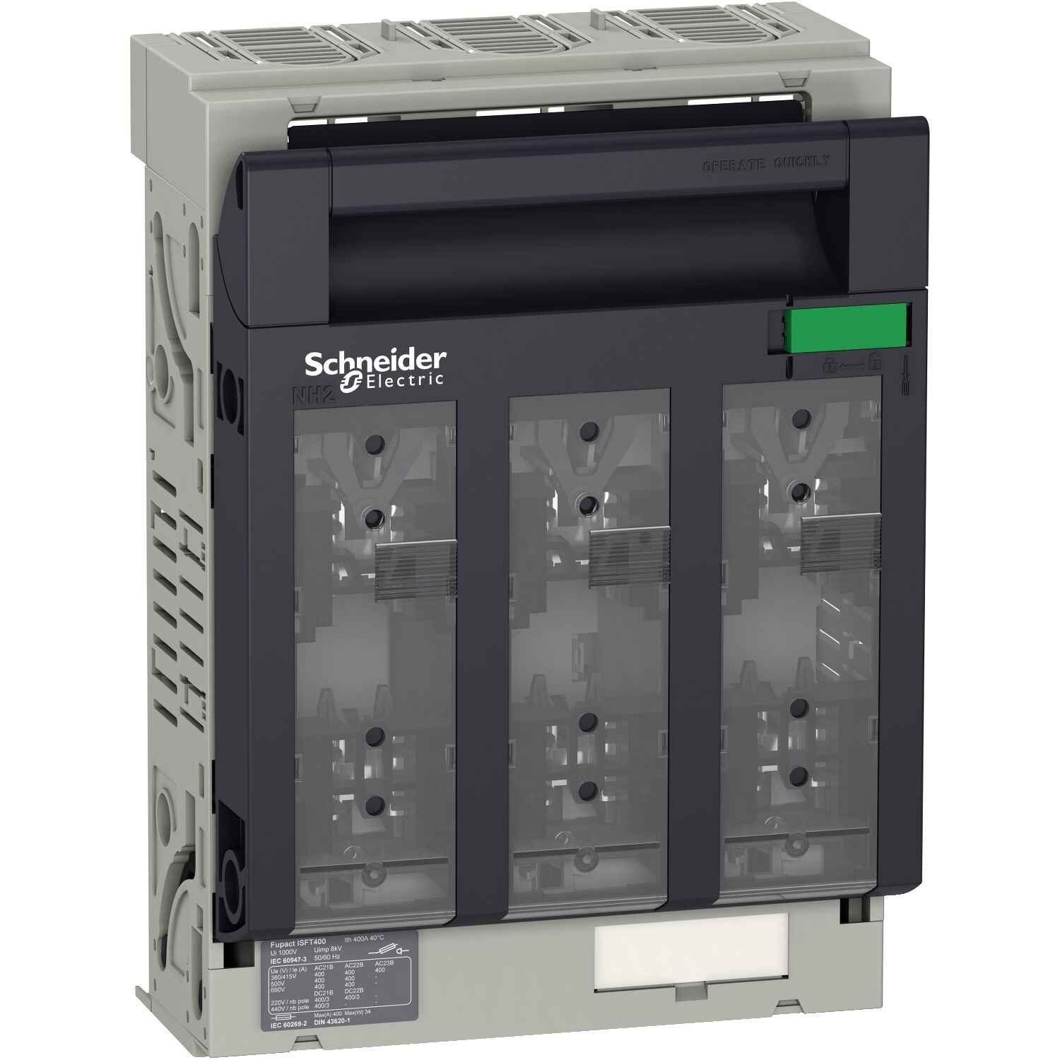 Schneider Electric LV480806 Sigortalı yük ayırıcı, FuPacT ISFT400, 400 A, DIN NH02, 3 kutuplu, arka plakaya montaj