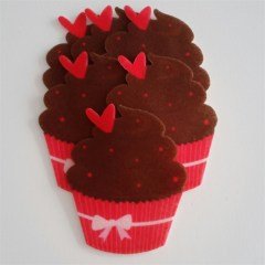 Çikolatalı Kalpli Kırmızı Cupcake Keçe Aplike Ütüyle Yapışır (DK 9Y)