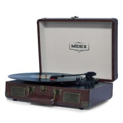 Midex MTX-101CR Nostaljik Retro Pikap Plak Çalar (Şarjlı Bluetooth Aux Hoparlörlü 3 Devir)