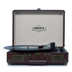 Midex MTX-101CR Nostaljik Retro Pikap Plak Çalar (Şarjlı Bluetooth Aux Hoparlörlü 3 Devir)