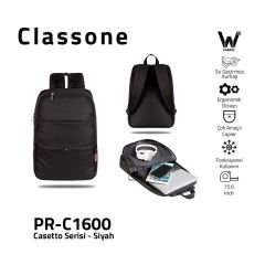 Classone PR-C1600 WTXpro Su Geçirmez Kumaş Casetto Serisi 15.6'' Notebook Sırt Çantası Siyah