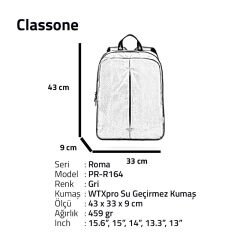 Classone PR-R164 Roma Large Serisi 15,6'' Notebook Sırt Çantası Gri