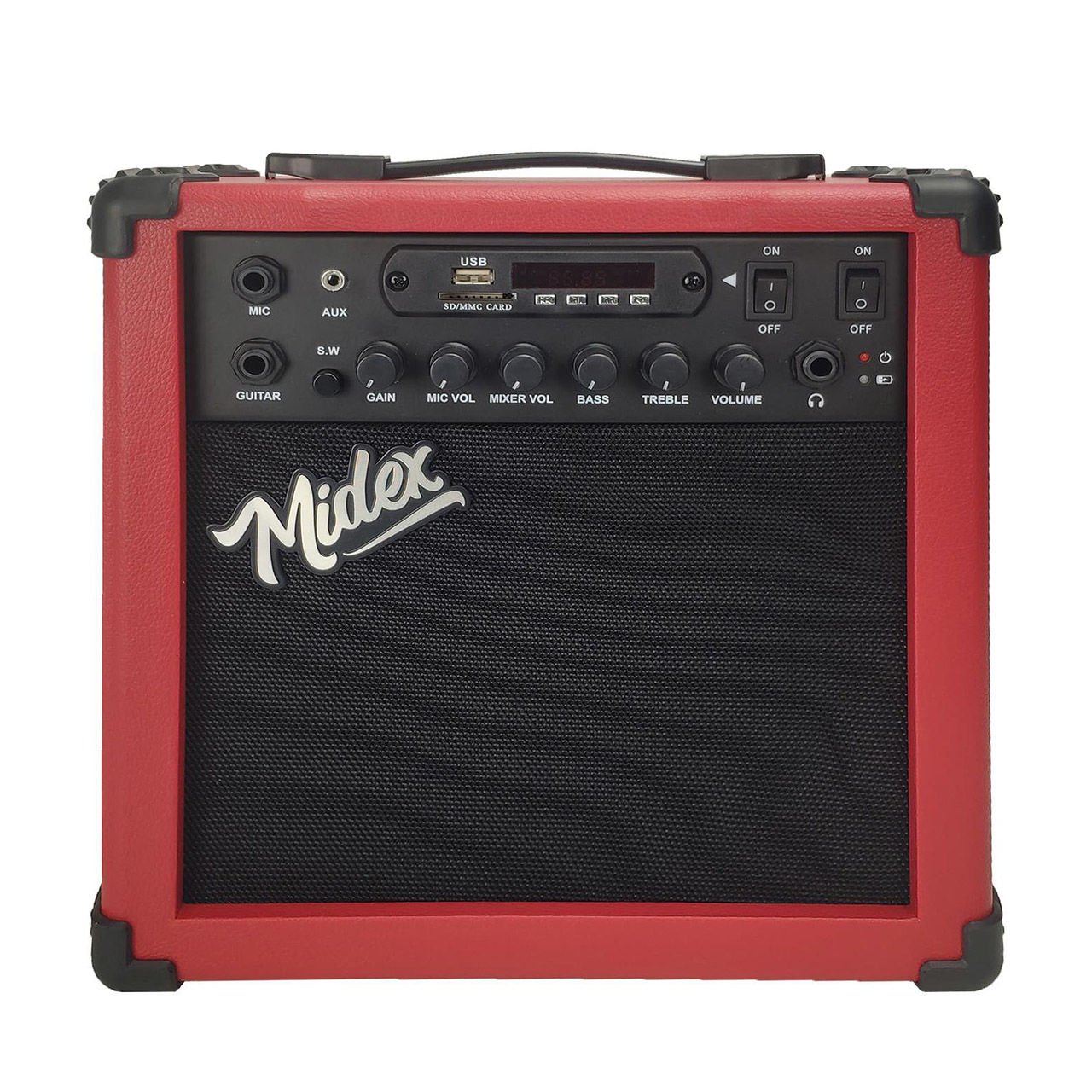 Midex MGA-25RD Elektro Gitar Amfisi 25 Watt USB Bluetooth Şarjlı 2 Girişli