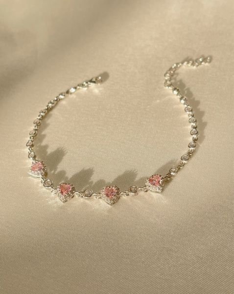 925 Silver Row Heart Stone Bracelet