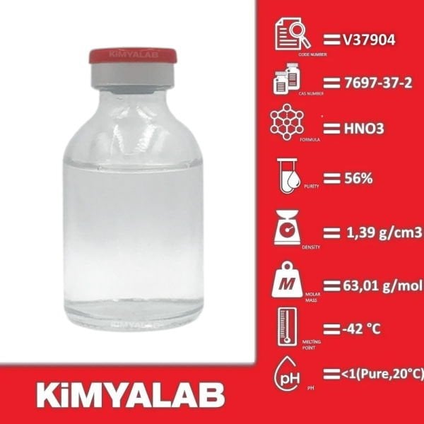 Kimyalab Nitrik Asit 56% 500mL Cam Şişe - Nitric acid HNO3