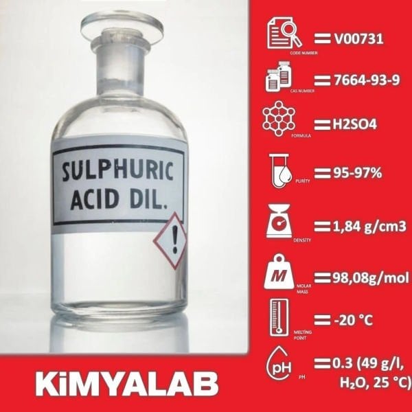 Sülfürik Asit %97 5Litre - Sulfuric Acid Teknik Kalite H2SO4