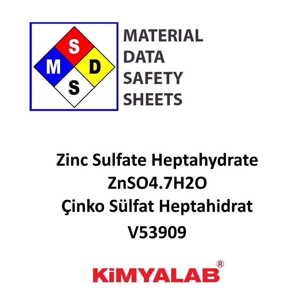 Kimyalab Çinko Sülfat Heptahidrat MSDS Belgesi - Zinc Sulfate Heptahydrate