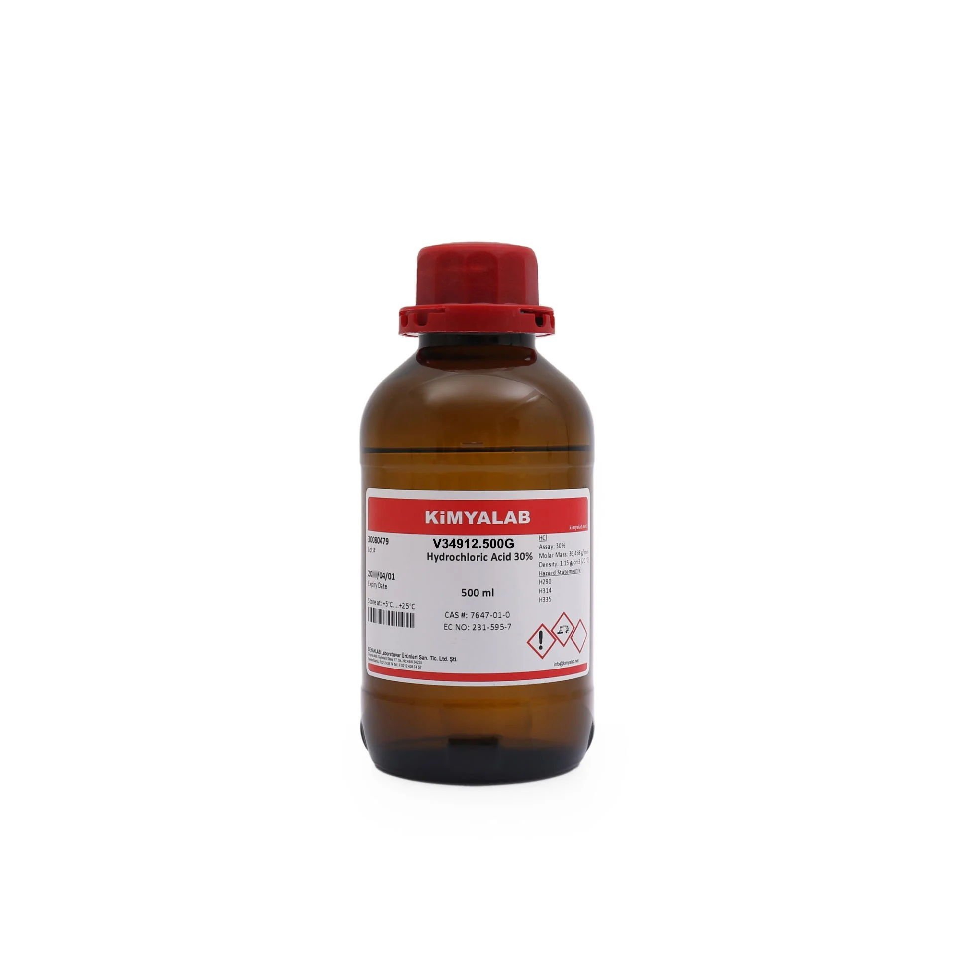 Kimyalab Hidroklorik Asit 30% 500ml - Hydrochloric Acid HCL
