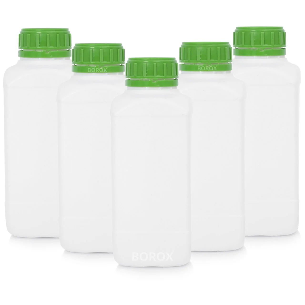 Borox Plastik Kare Şişe 1000 ml - Yeşil Kapaklı Şişe 5 Adet