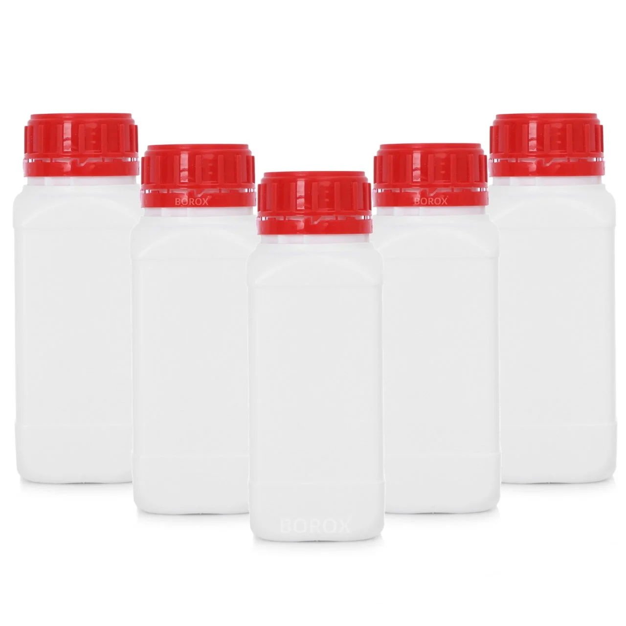 Borox Plastik Kare Şişe 500ml - Kırmızı Kapaklı Şişe 5 Adet