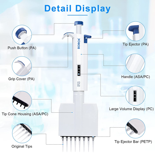 Otomatik Pipet 8 Kanallı 5-50μl - Dijital Mikropipet