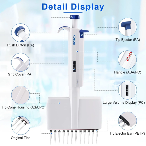 Otomatik Pipet 12 Kanallı 0.5 - 10 µl - Dijital Mikropipet