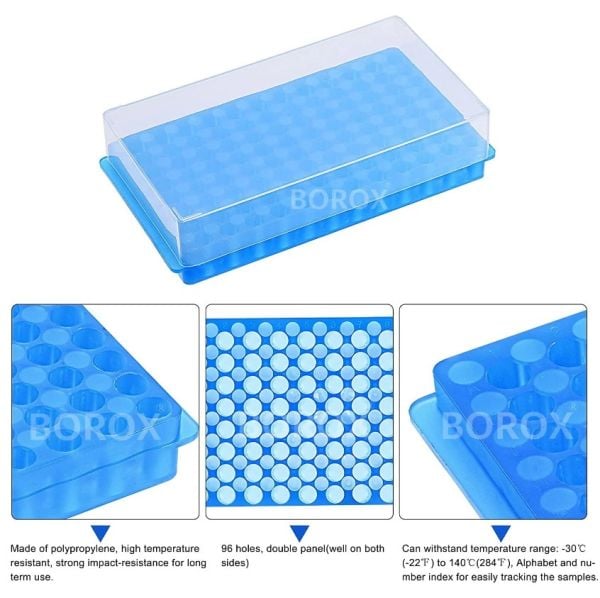 PCR Tüp Standı 0.2-0.5-1.5-2 ml İçin 96 Delikli Çift Taraflı - Kapaklı
