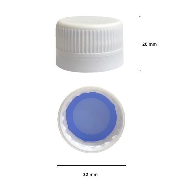 28pp Beyaz Kilitli Kapak - Mavi Plastik Contalı - 28 mm Çap - 28mm Ağızlı Şişeler İçin Uygundur
