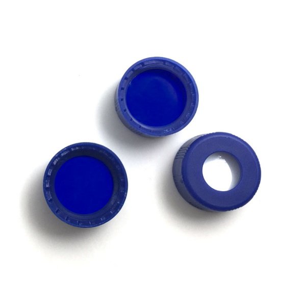 Mavi Vial Kapağı N9 - 9 mm Vialler İçin Kapak - PTFE Septa - Silikon - Yarıksız