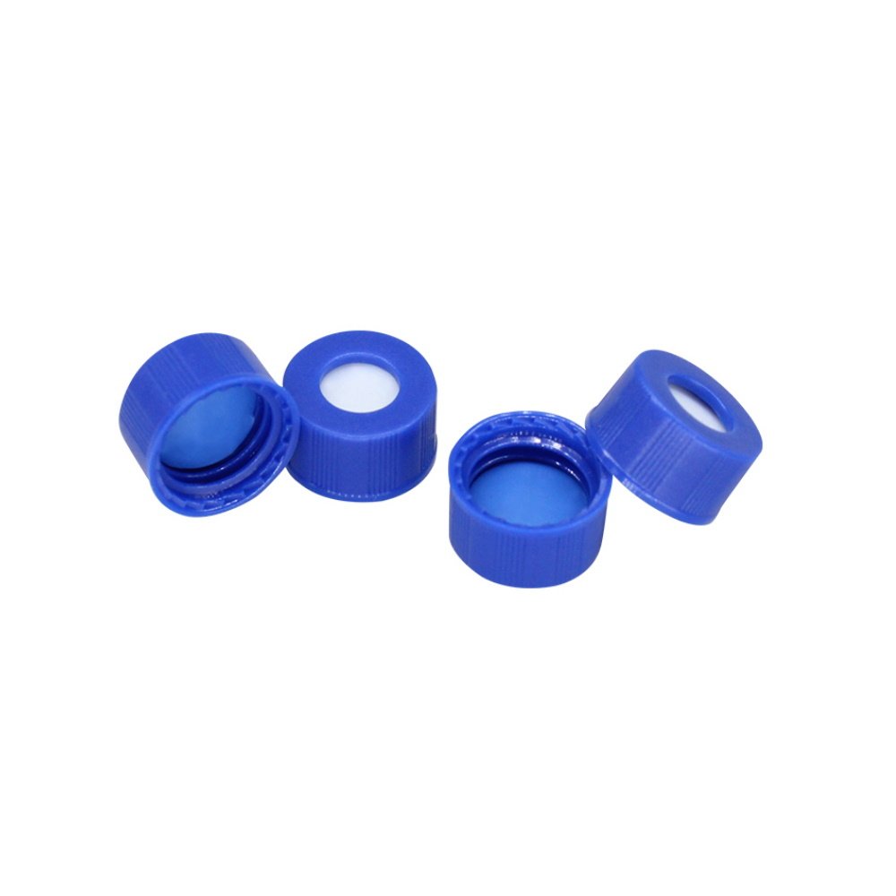Mavi Vial Kapağı N9 - 9 mm Vialler İçin Kapak - PTFE Septa - Silikon - Yarıksız