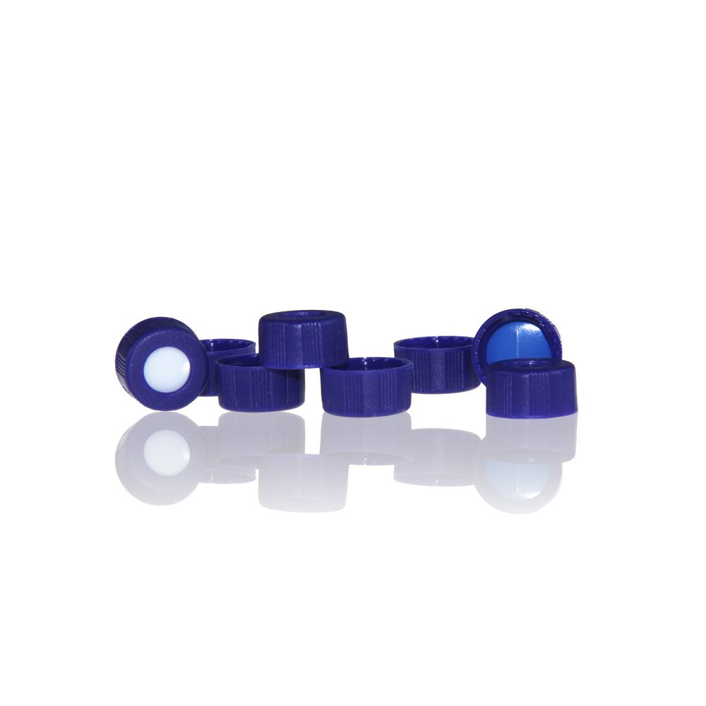 Mavi Vial Kapağı N9 - 9 mm Vialler İçin Kapak - PTFE Septa - Silikon - Yarıklı