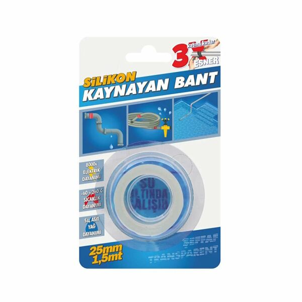 Silikon Kaynayan Tamir Bandı 25mmx1.5mt - Şeffaf Bant