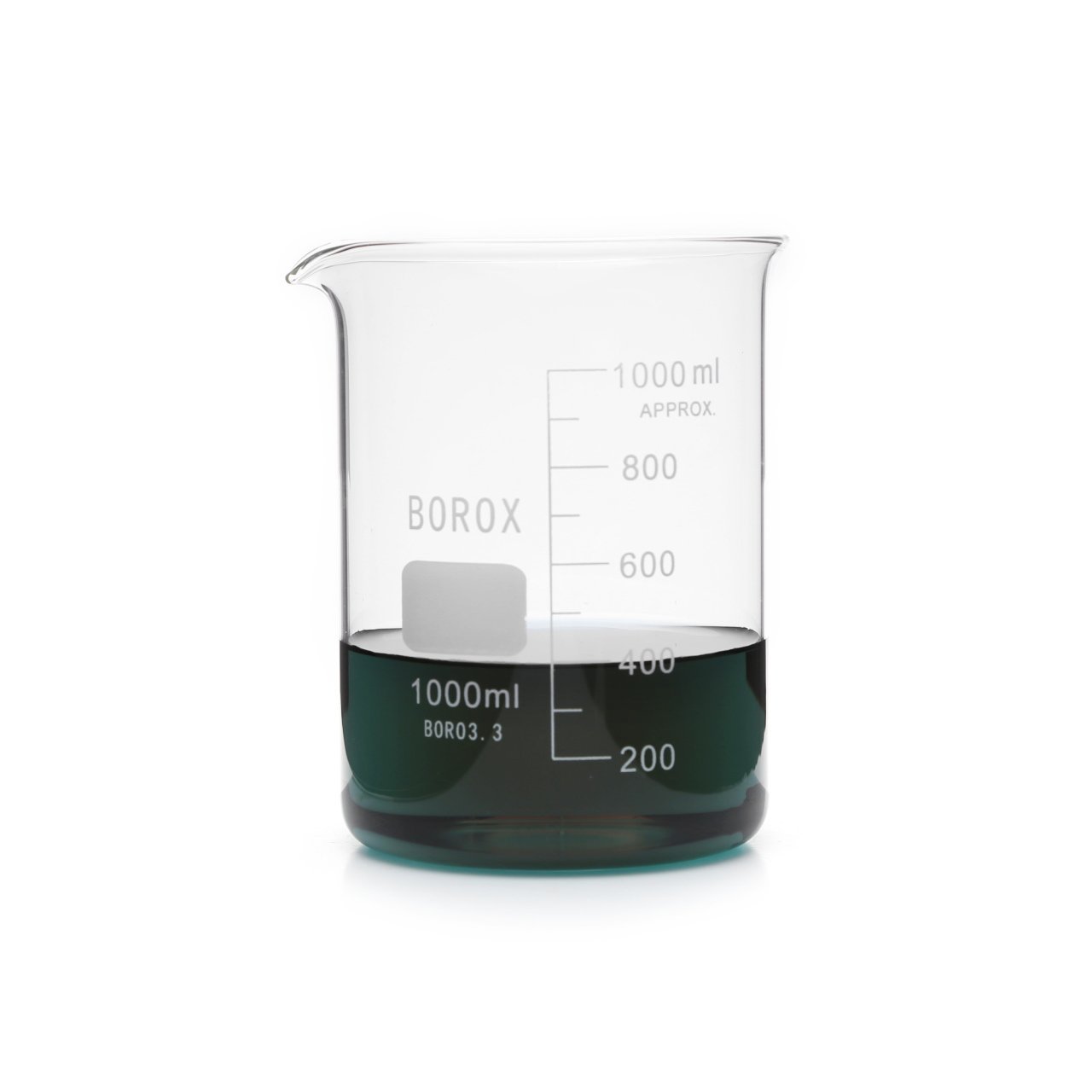 Borox Cam Beher 1000 ml - Kısa Form Isıya Dayanıklı Beaker