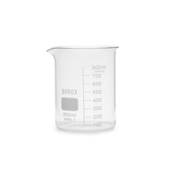 Borox Cam Beher 800 ml - Kısa Form Isıya Dayanıklı Beaker