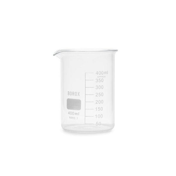 Borox Cam Beher 400 ml - Kısa Form Isıya Dayanıklı Beaker