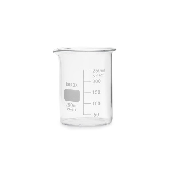 Borox Cam Beher 250 ml - Kısa Form Isıya Dayanıklı Beaker