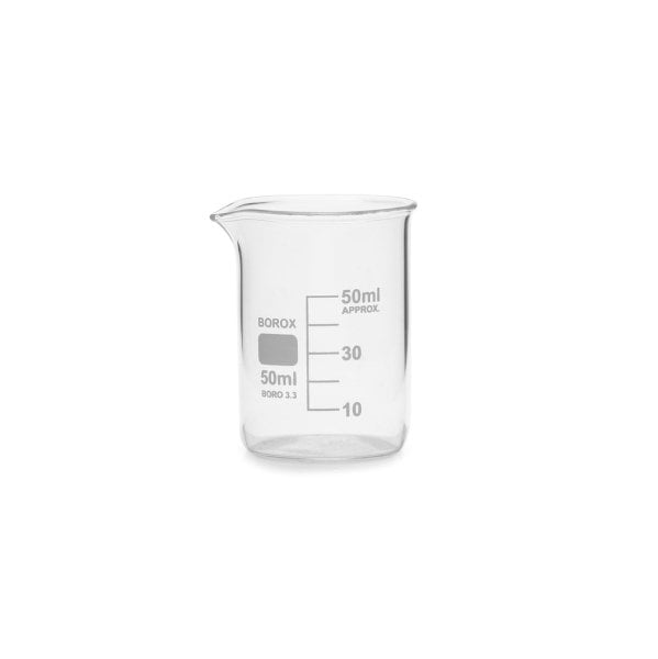 Borox Cam Beher 50 ml - Kısa Form Isıya Dayanıklı Beaker