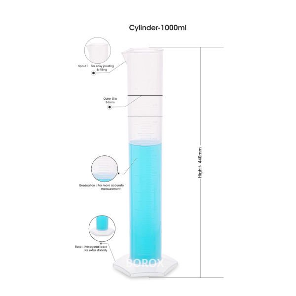 Borox Plastik Mezür 1000 ml - Uzun form Kabartma Skala
