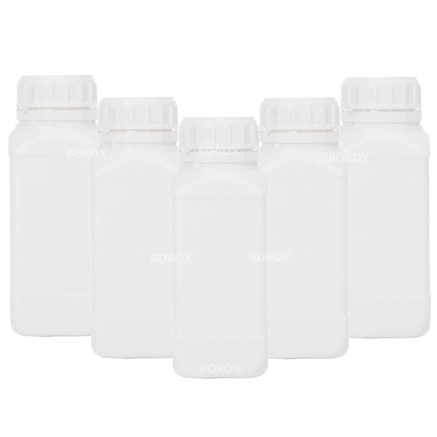 Borox Plastik Kare Şişe 500 ml - Beyaz Kapaklı Şişe 5 Adet