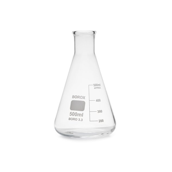 Borox Cam Erlen 500 ml - Dereceli Erlenmeyer Flask Dar Boyun