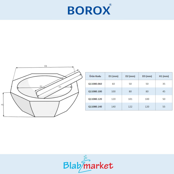 Borox Agat Havan Tokmaklı 60 mm Standart Form - 1 set/paket