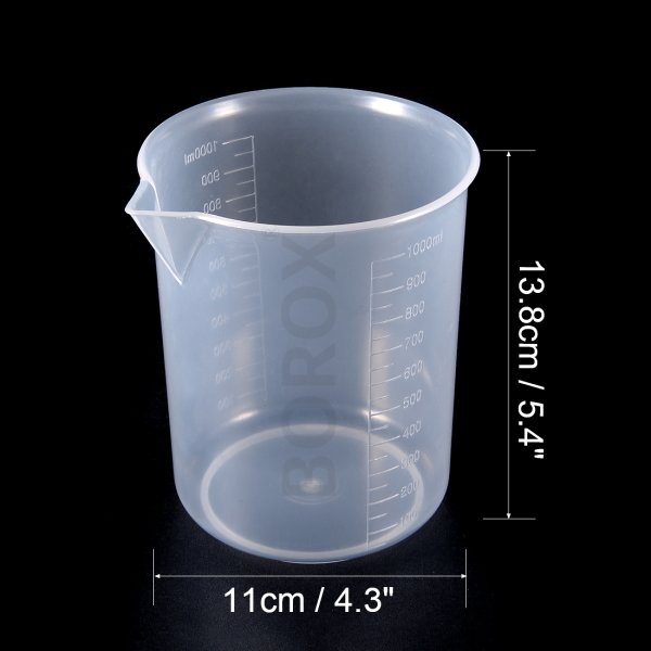 Borox Plastik Beher 1000ml - Kabartma Dereceli Ölçülü Beaker