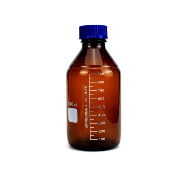 Borox Amber Cam Şişe 1000 ml - Vida Kapaklı Boş Numune Şişesi