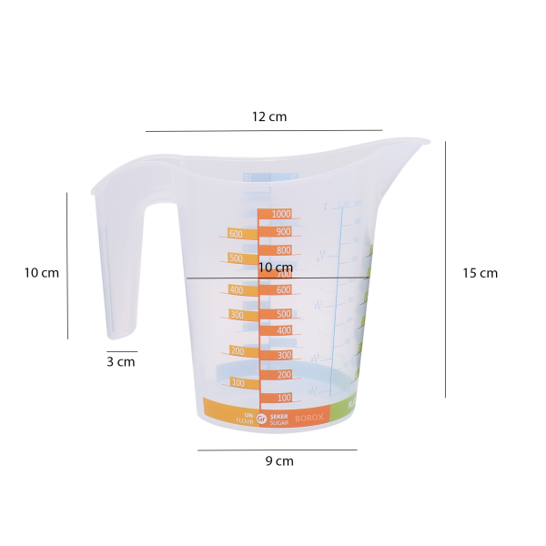 Borox Kulplu Plastik Beher 1000 ml - Renkli Ölçekli Beaker