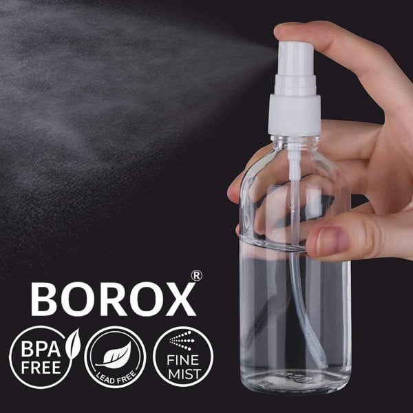 Borox Cam Sprey Şişesi 100 ml - Spreyli Kolonya Şişe 100 cc - Pompalı Cam Fısfıs Şişe - Beyaz Kapaklı - Parfüm Şişesi - Boş Şişe