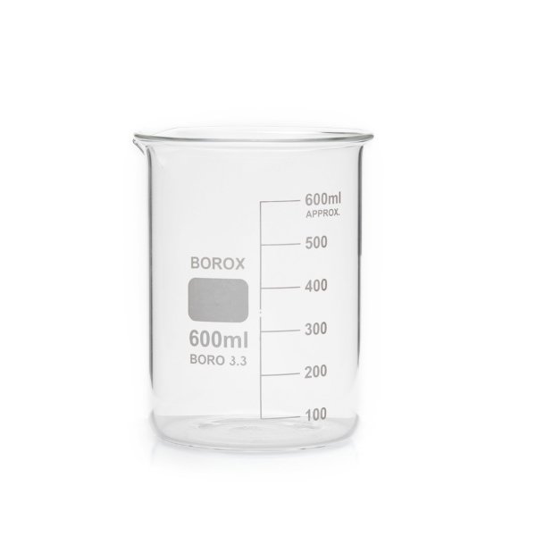 Borox Cam Beher 600 ml - Kısa Form Isıya Dayanıklı Beaker