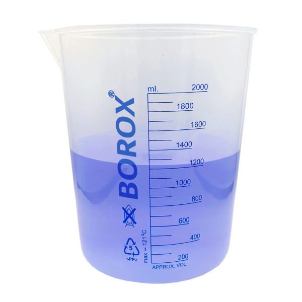 Borox Plastik Beher 2000 ml - Ölçü Kabı - Mavi Skala