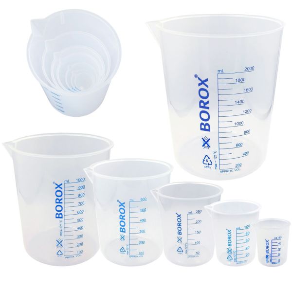 Borox Plastik Beher 1000 ml - Ölçü Kabı - Mavi Skala