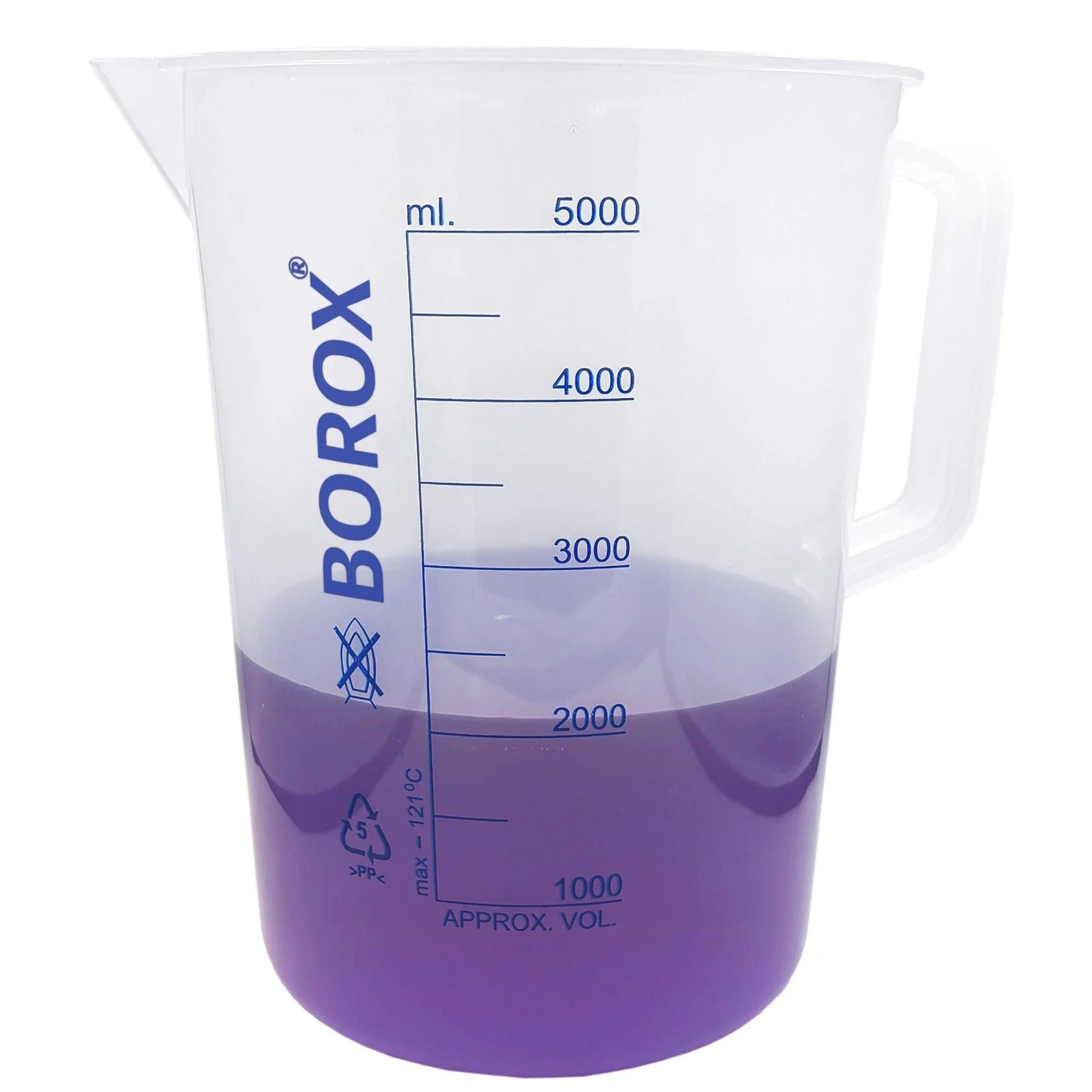 Borox Kulplu Plastik Beher 5000 ml - Ölçü Kabı - Mavi Skala