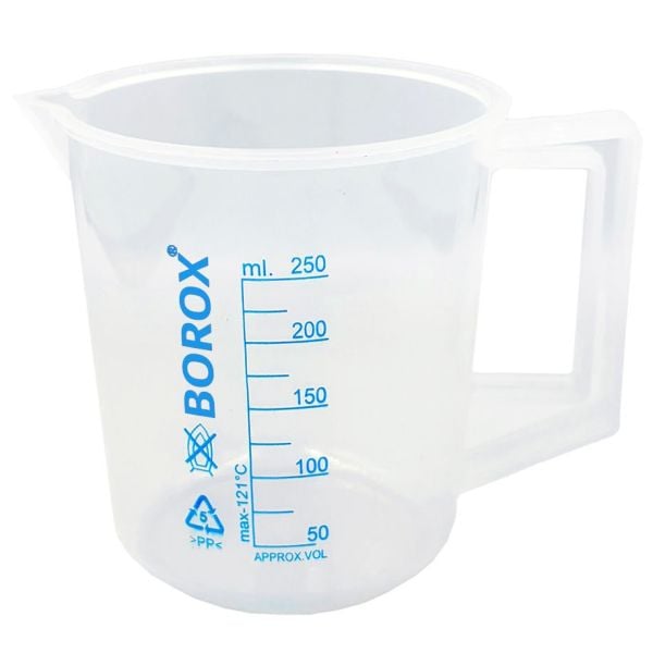 Borox Kulplu Plastik Beher 250 ml - Ölçü Kabı - Mavi Skala