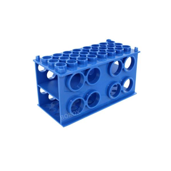 Borox Deney Tüpü Standı 30-20-17-12mm İçin - Plastik Mavi Tüplük - 4 Yüzeyli Multi Rack