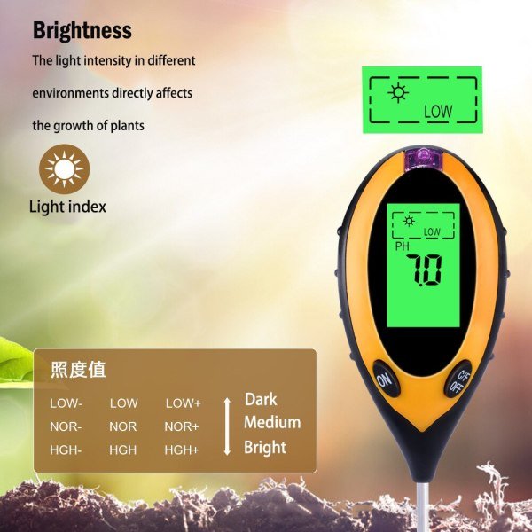 pH Ölçer - Nem Işık Sıcaklık - Dijital Toprak Ölçüm Cihazı