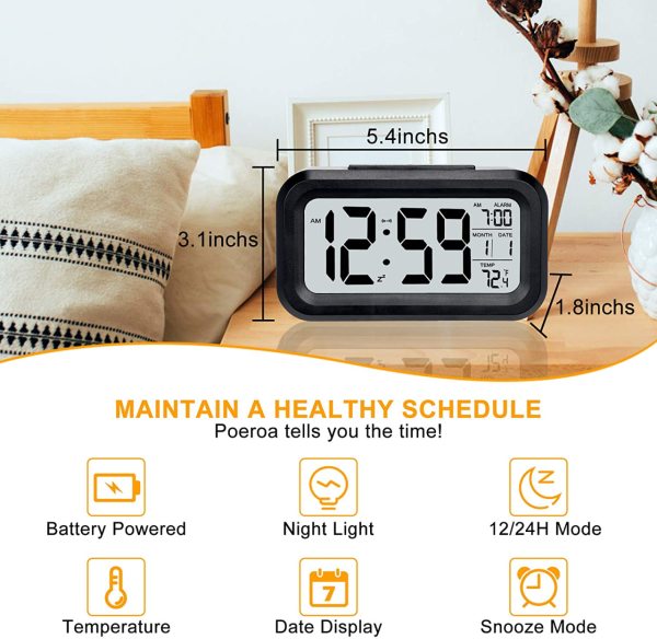 Dijital Çalar Saat Siyah - Termometre - Alarm - Masa Saati