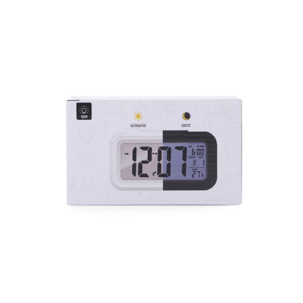Dijital Çalar Saat Siyah - Termometre - Alarm - Masa Saati