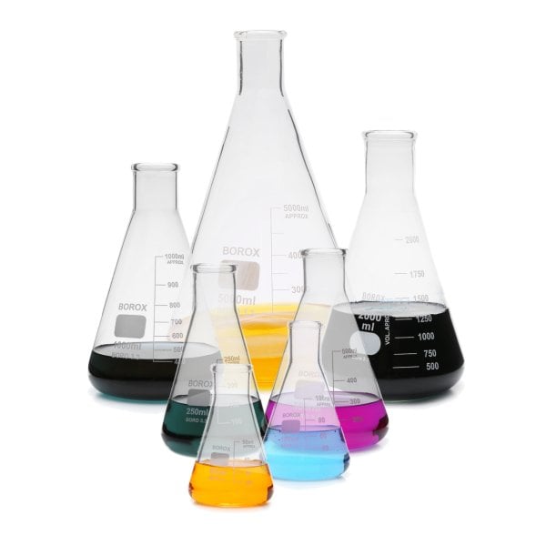 Borox Cam Erlen 50 ml - Dereceli Erlenmeyer Flask Dar Boyun