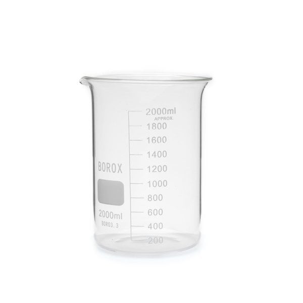 Borox Cam Beher 2000 ml - Kısa Form Isıya Dayanıklı Beaker