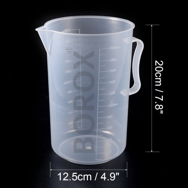 Borox Kulplu Plastik Beher 2000ml - Kabartma Dereceli Beaker