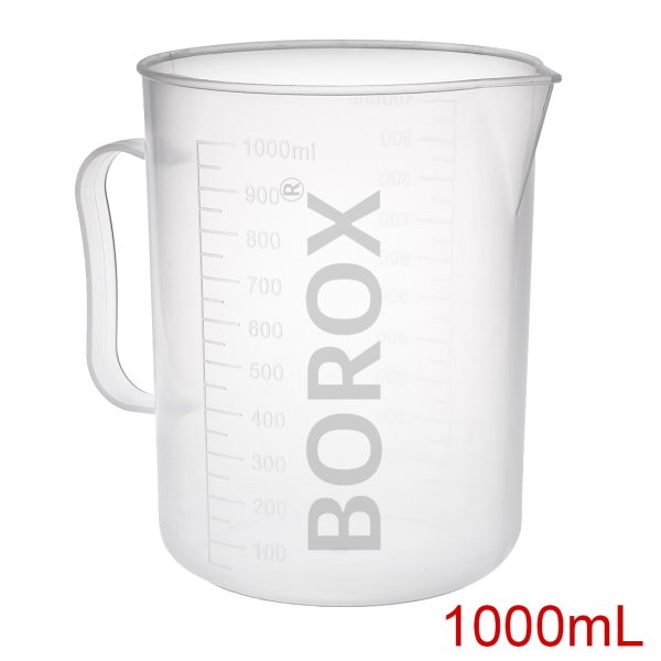 Borox Kulplu Plastik Beher 1000ml - Kabartma Dereceli Beaker