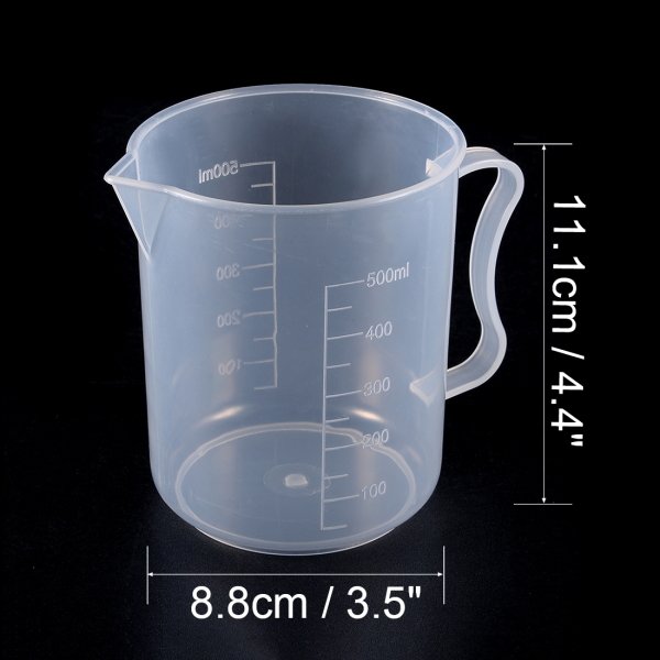 Borox Kulplu Plastik Beher 500 ml - Kabartma Dereceli Beaker