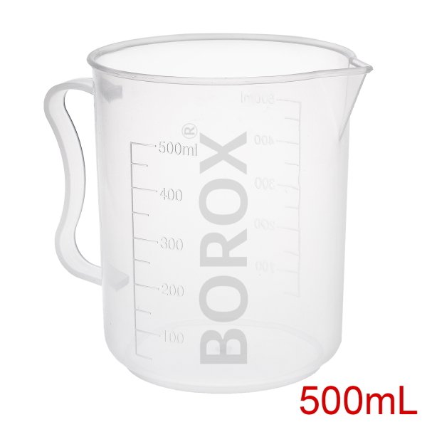 Borox Kulplu Plastik Beher 500 ml - Kabartma Dereceli Beaker